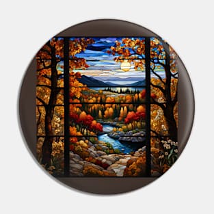 Stained Glass Window Of Autumn Scenery Pin