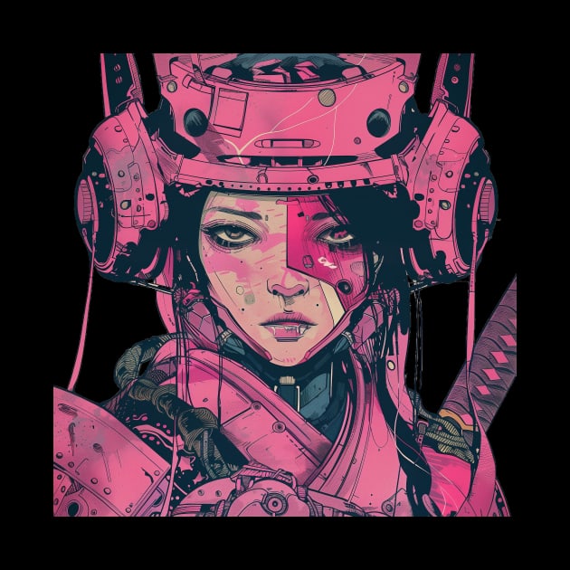 Cyber Samurai Girl Pink Synthwave by Vlaa