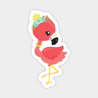 Princess Flamingo, Flowers, Crown, Cute Flamingo Magnet
