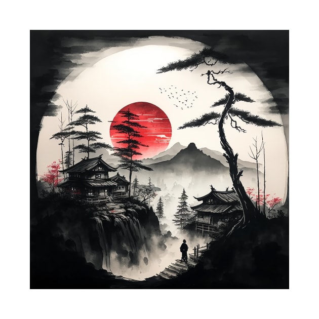 japanese town during blood moon by MaitionDesigns 