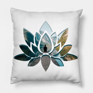 Lotus Flower Silhouette Peaceful Landscape Yoga Pillow