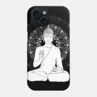 Black and White Buddha with Mandala Phone Case