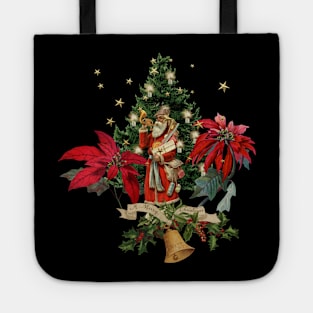 Merry christmas, Santa Claus with gifts and christmas flowers Tote