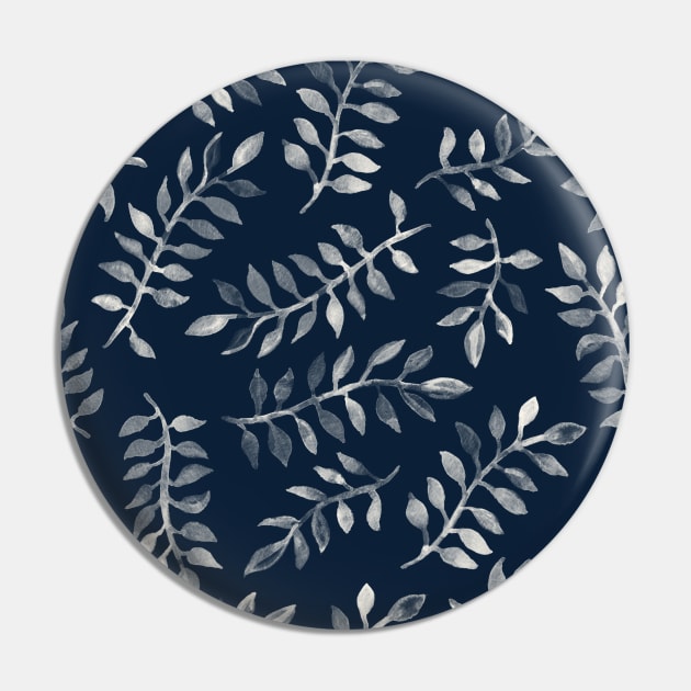 White Leaves on Navy - a hand painted pattern Pin by micklyn