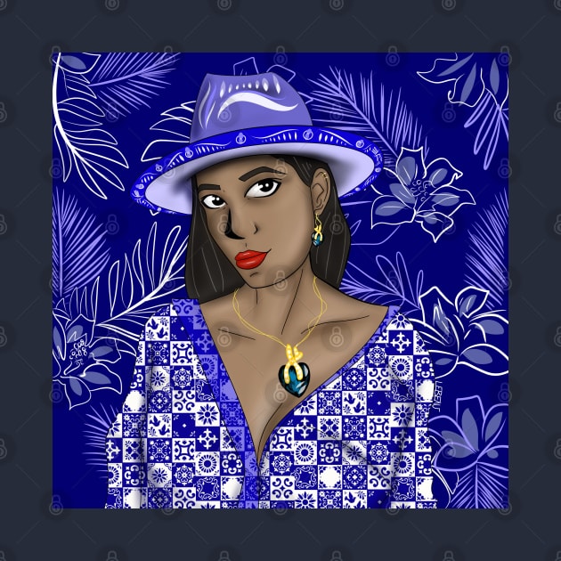 black caribbean woman in panama hat and talavera arts by jorge_lebeau