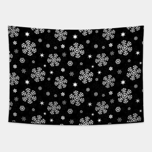 Snowflakes Pattern on Black Tapestry