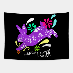 Purple Easter Bunny With Flowers On Happy Easter Tapestry