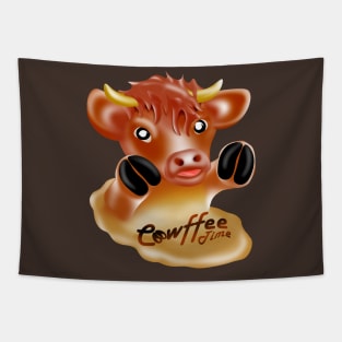 Scottish Highland Cow love coffee, capuccino Tapestry