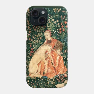 LADY AND UNICORN AMONG FLOWERS ,HARES,Red Green Floral Phone Case