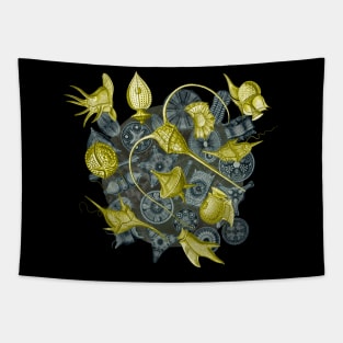 Ernst Haeckel Yellow Peridinea on Cerulean Diatoms Tapestry