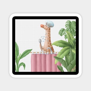 Giraffe taking shower. Magnet