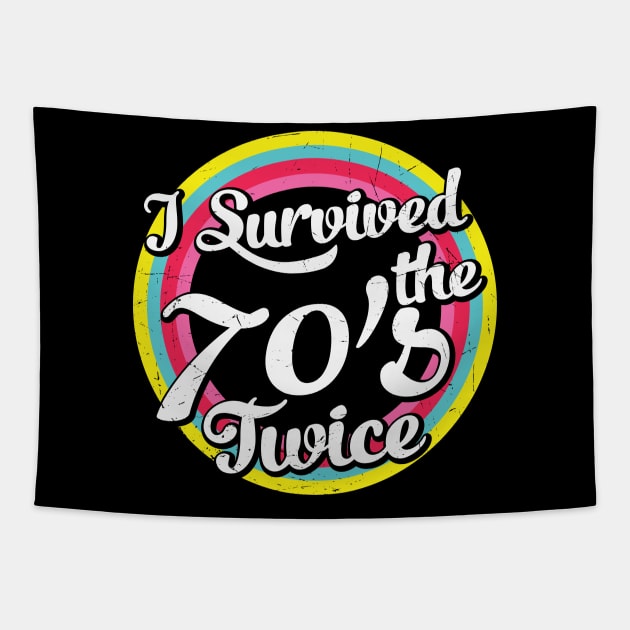 I survived the 70's twice funny retro 80th Birthday Gift for Men Women Tapestry by BadDesignCo