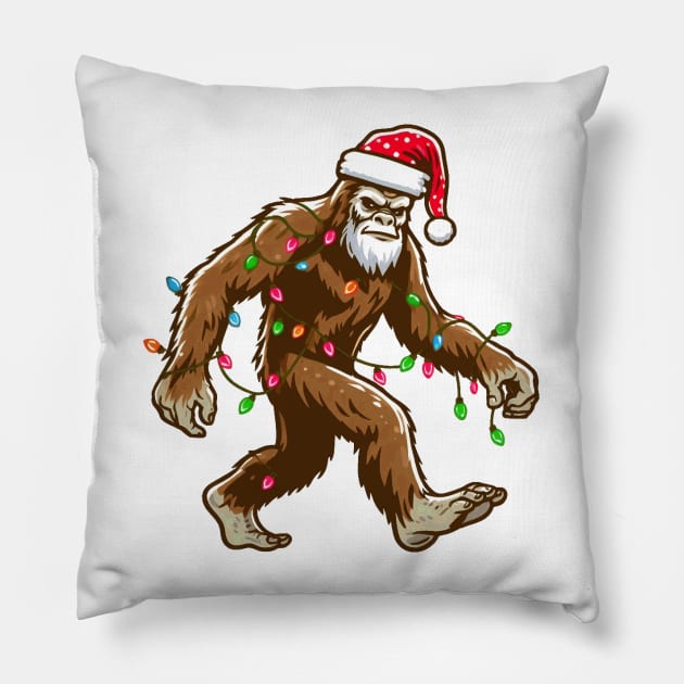 Bigfoot Santa Christmas Tree Lights Pillow by Etopix