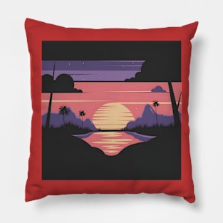 Retro vintage sunset beach Pillow