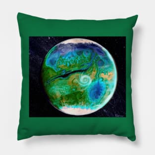 Green terraformed Mars with ocean and seas Pillow