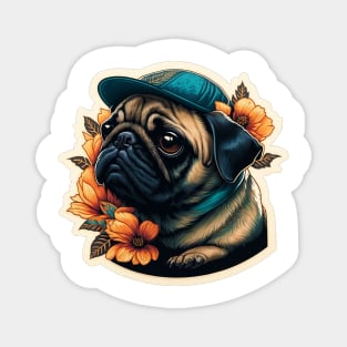 Hip Hop Pug Wearing Baseball Cap Magnet