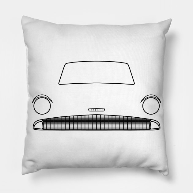 Ford Anglia classic car outline graphic (black) Pillow by soitwouldseem