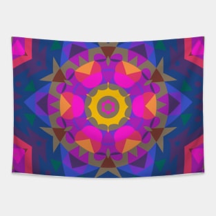 Retro Mandala Flower Pink Purple Blue and Yellow Tapestry