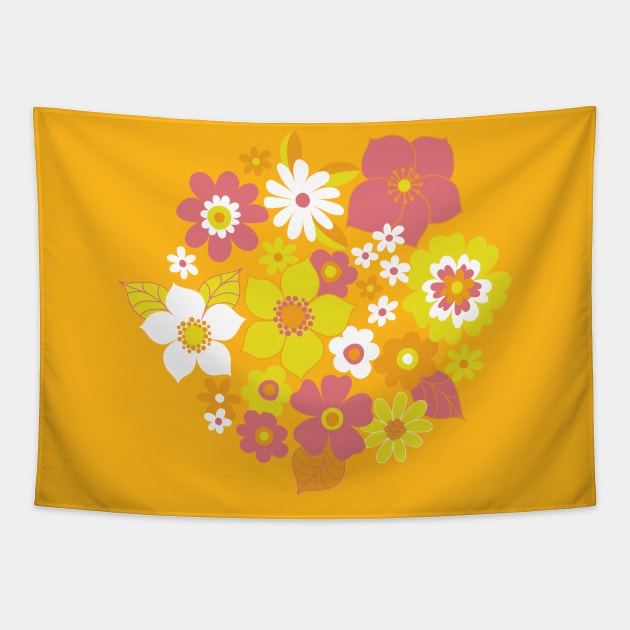 Sunshine flowers - retro floral by Cecca Designs Tapestry by Cecca