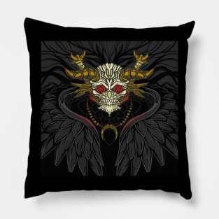 red eyes skull with black wings Pillow