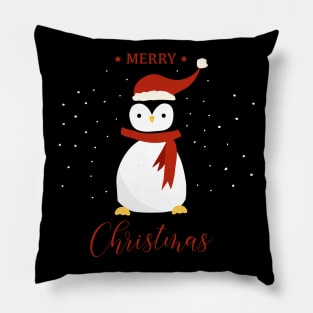 Holiday greeting from cute Penguin wearing red hat Pillow