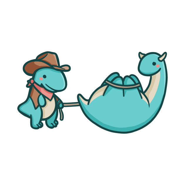 Cute cowboy dinosaur caught cow dino by hugadino