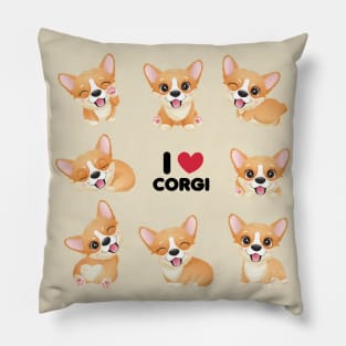 cute little corgi with watercolor collection tshirt Pillow