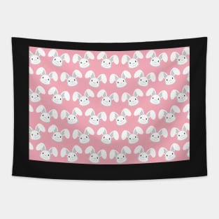 Cute White Bunny on Pink background Tapestry