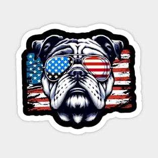 Bulldog Patriotic Sunglasess American Flag 4th of July Magnet