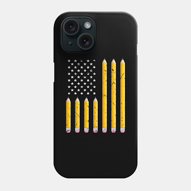 America Teacher US Flag Pencil Phone Case by Humbas Fun Shirts