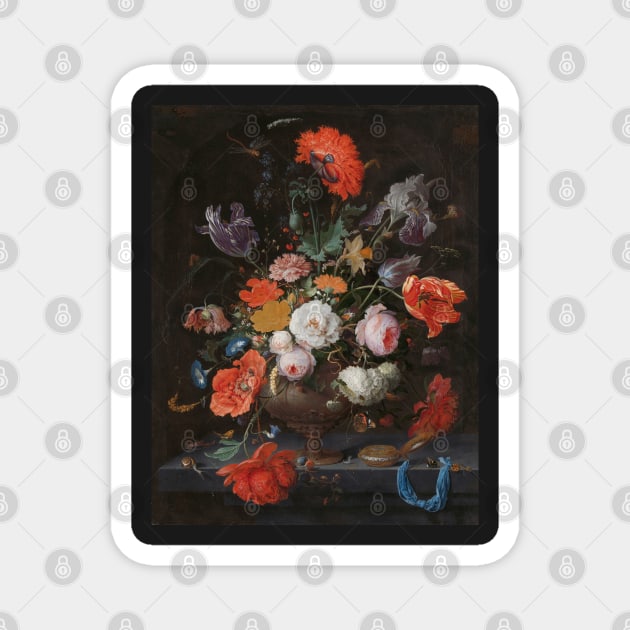 Abraham Mignon - Still Life with Flowers and a Watch Magnet by SHappe