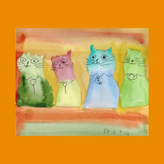 Celebratory Cats in Watercolors by Rita Winkler