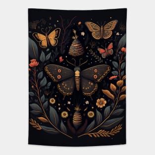 Cottagecore Art with Moths and Butterflies Tapestry