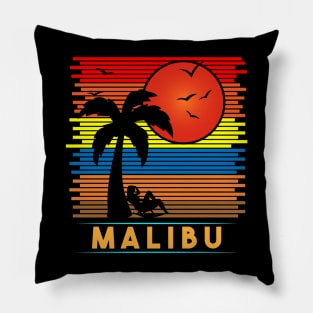 Retro Vintage Malibu Beachside Sun Silhouette Pillow