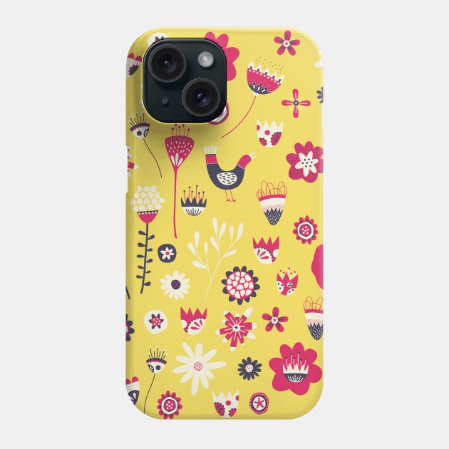 Scandi Birds and Flowers Phone Case by NicSquirrell