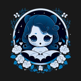 Gothic Portrait of Kawaii Ghost with flowers T-Shirt