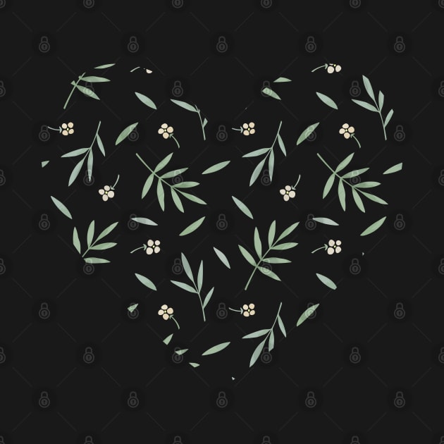 Heart Leaves and Flowers T-Shirt by SatyShop