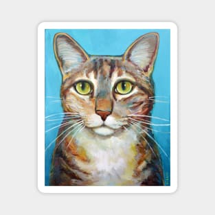 Striped Cat Blue Background Magnet