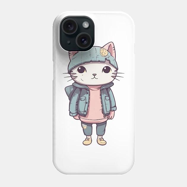 A cute kitty wearing street fashion Phone Case by AestheticsArt81