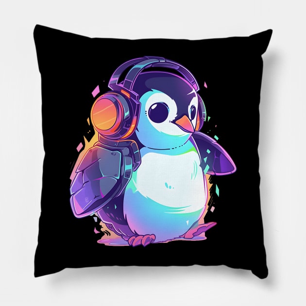 Cooler Penguin With Headphones Pillow by pako-valor