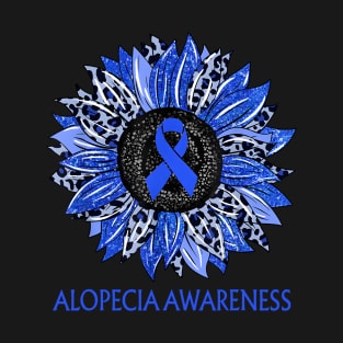 Leopard Sunflower Alopecia Awareness Blue Ribbon Support T-Shirt