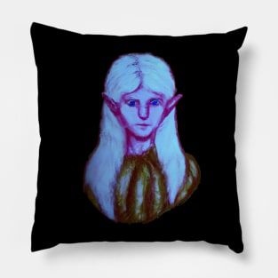 Blue Elf Girl Weird Expressive Art Pillow