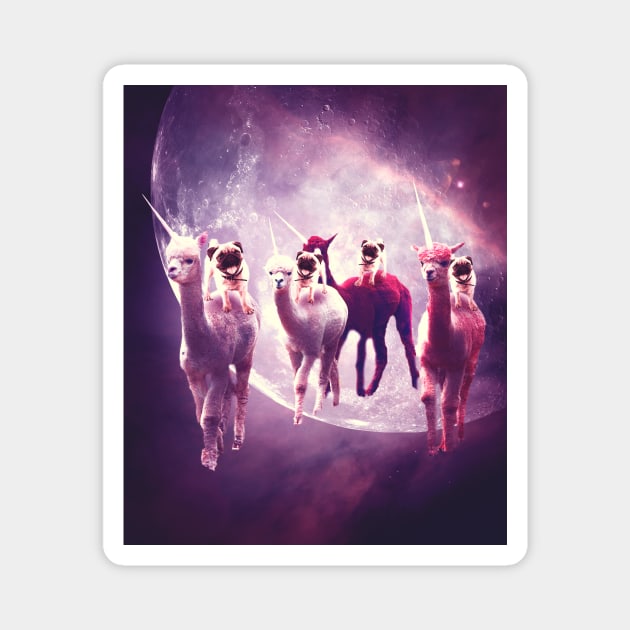 Funny Space Pug Riding On Alpaca Unicorn Magnet by Random Galaxy