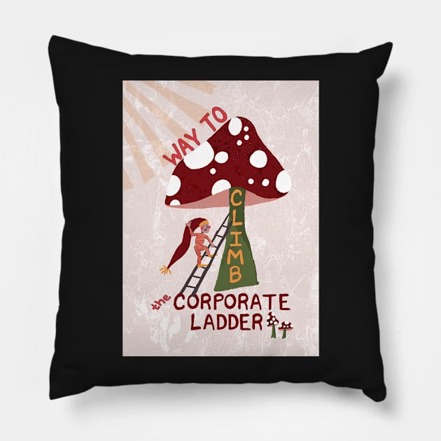 Way to Climb the Corporate Ladder with Swedish gnome and magic mushrooms - yellow, green Pillow by Ipoole