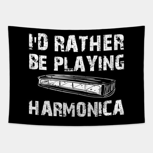 Harmonica - I'd rather be playing Harmonica Tapestry by KC Happy Shop