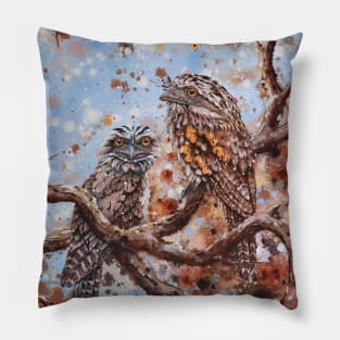 Devoted Discombobulation (Tawny Frogmouth Family) Pillow