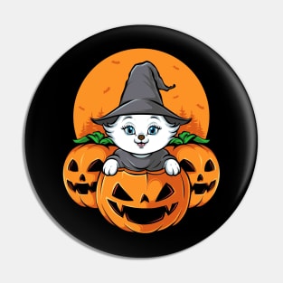 pumpkins head with cute cat halloween Pin