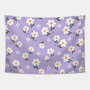 Little White Flowers on Purple Background Tapestry