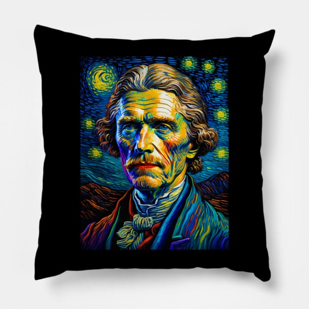 Thomas Jefferson in starry night Pillow by FUN GOGH