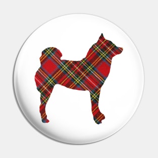 Lilly the Shiba Inu Silhouette - Tartan on White Pin